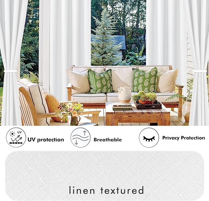 Outdoor Curtains White Waterproof Linen Blend 4-Pack 110 x 84 Inch