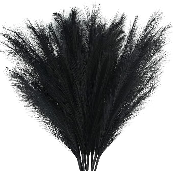 Artificial Pampas Grass Stems, 8 Pack 35 Inch Black Silk Plumes