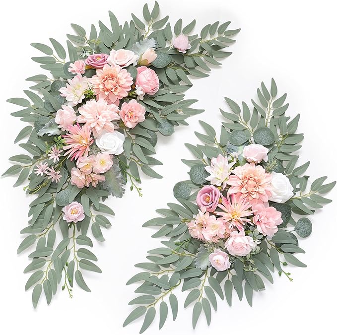 Artificial Flowers Swag Kit, 2 Pack, Romantic Pink Silk Wedding Arch Decor