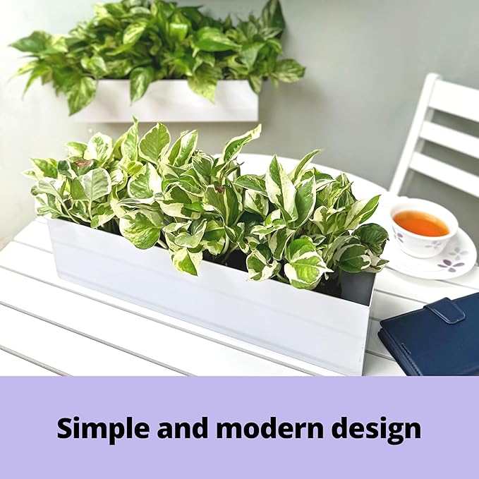 LaLaGreen Wall Planter (24 Inch, 2 Pack) Carbon Steel White Metal Hanging Flower Pot for Succulents, Wall Mount Rectangular Window Sill Box Fence Floating Garden Shelf for Deck Indoor Outdoor Decor