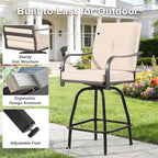 Patio Swivel Bar Stools Set of 2, Outdoor Bar Height Swivel Chairs with Cushions for Garden Balcony Backyard, Beige