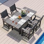 Pamapic 5-Piece Outdoor Dining Set, HDPE Outdoor Rectangular Table and 4 Chairs, Wood Grain Patio Furniture Sets with Armrest, All-Weather Patio Dining Table with Umbrella Hole, Gray