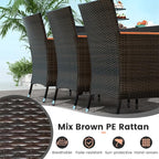 Tangkula 11 Pieces Rattan Outdoor Dining Set with 15Ft Solar Patio Umbrella for 8, Outdoor Wicker Table Set with 8 Cushioned Chairs, Acacia Wood Top, Outdoor Umbrella with Base Included