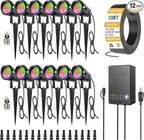 ZUCKEO All-in-One RGB Low Voltage Landscape Lighting Kit, 5W LED Color Changing Landscape Lights with Transformer and 120FT Wire, Outdoor Spotlights for Halloween Christmas Yard Garden Decor, 12Pack
