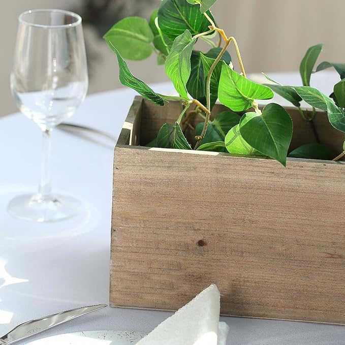 Efavormart 24"x6" Natural Rectangular Wood Planter Box Set with Removable Plastic Liners, DIY Rustic Wooden Box for Succulents, Wedding Centerpieces and Home Decor