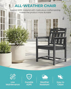Outdoor Patio Dining Chair - All-Weather Fade-Resistant HDPE, Low Maintenance - for Garden, Backyard, Deck - New Black