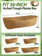 36in Arched Coco Liners for Window Planter Box - 4 Pack 100% Natural Coconut Coir Fiber Liner Replacement for Deck Flower Box, Garden Railing Fence Trough, Wall Planter Basket