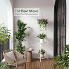 2-Tier Hanging Plant Stand Indoor and Outdoor , Space-Saving Iron Planter Shelves, Multiple Flower Pot Display Holder Shelf with Hanging Hook, Corner Plant Stands (White)