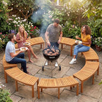 Tangkula Outdoor Curved Bench, Acacia Wood Fire Pit Bench w/Slatted Seat, Patio Backless 2-Person Seating for Porch, Yard, Garden, 800 LBS Max Load, Oil Painted (1, 45")