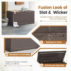 Greesum 100 Gallon Resin Patio Storage Box for Garden Tools, Outdoor Furniture Cushions, Pool Supplies, Dark Brown