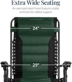Best Choice Products Oversized Padded Zero Gravity Chair, Folding Outdoor Patio Recliner, XL Anti Gravity Lounger for Backyard w/Headrest, Cup Holder, Side Tray, Polyester Mesh - Forest Green