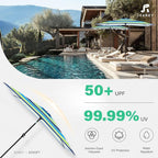 JEAREY 6.5x10 ft Rectangular Patio Umbrellas Rectangle Outdoor Umbrella with Push Button Tilt and Crank, Market Table Umbrella 6 Sturdy Ribs UV Protection for Poolside Garden Backyard Deck, Blue-Green Stripe