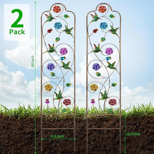 2 Pack Metal Garden Trellis Arched Fence Trellises for Climbing Plants Outdoor, Roses, Vines, Flowers, and Vegetables Support, 60'' H x 12'' W, Hummingbird