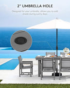 SERWALL Patio Dining Sets for 6, Outdoor HDPE Dining Set with Umbrella Hole Cut-Out Table and 6 Woven Chairs, Gray