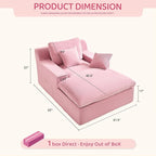 63" Chaise Lounge Chair Indoor, Set of Convertible Sleeper Sofa Couch with Throw Pillows & Side Pockets, Corduroy Upholstered Oversized Sofa Bed with Armrests for Living Room Bedroom, Pink
