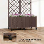Outsunny Planter Box with Trellis, Self Watering Raised Garden Bed with Lockable Wheels, 56.3" Trellis Privacy Planter with Drainage Holes for Climbing Plants, Vines, Vegetables, Flowers, Brown