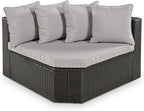 Merax 7-Piece Outdoor Wicker Sectional Sofa Set,Modular Rattan Conversation Set with Gray Cushions,Striped Green Pillows & Tempered Glass Coffee Table for Patio,Garden,Deck,Brown