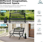MFSTUDIO 50" Lucky Clover Outdoor Bench, Black Cast Iron Back with Waterproof E-Coating, Durable Patio Garden Bench Park Chair, Black