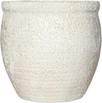 12" Dia Fiberstone Planter – Modern Farmhouse Indoor/Outdoor Flower Pot, Beige Container with Grainy Matte Texture & Built-in Drainage Hole | Decorative Pot for Patio, Porch, Garden