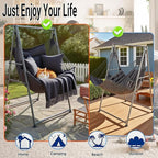 Hammock Chair Stand with X-Large Swing Chair with Footrest，Anti-Tip Thickened Weather-Resistant Iron Pipe Swing Frame, 450Lbs Stand Capacity Quick Assembly for Indoor Outdoor (Green Stripe)