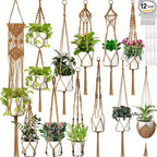 Hoteam 12 Pcs Macrame Plant Hangers Macrame Hanging Planters for Indoor Plants Handmade Boho Hanging Baskets Flower Pots Holder for Outdoor Home Wall Decor