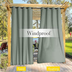 NICETOWN 2 Panels Outdoor Curtains for Patio Extra Wide 84", Waterproof & Windproof Grommet & Back Tab Fixed Top and Bottom Thermal Insulated Drapes with Rope for Gazebo, Sage Green, W84 x L95
