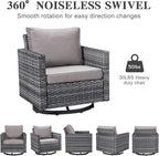 Belord Outdoor Bistro Set 3 Piece Wicker Swivel Rocker Patio Chairs, Oversize Outdoor Rattan Seating Set, Patio Swivel Glider Chairs Wicker Furniture with Metal Side Table for Outside Porch Backyard