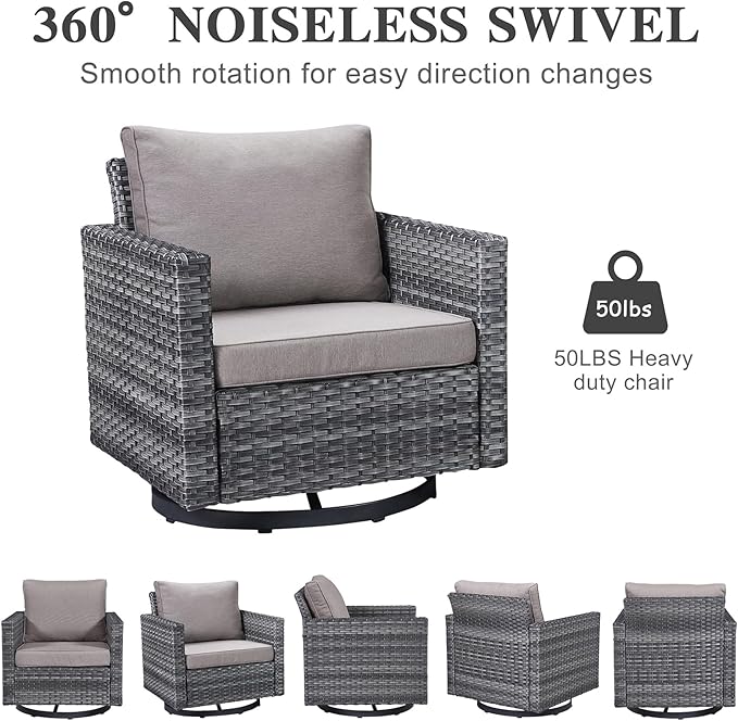 Belord Wicker Chairs Outdoor Bistro Set Oversize Patio Swivel Rocker, Rattan Outdoor Seating Set of 2 Swivel Glider Chairs Wicker Furniture for Porch Deck Backyard with Water-Resistant
