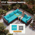 NICESOUL Large Outdoor Patio Furniture Set with Firepit Propane/Natural Gas, High-End Deep Seats Wicker Modular Sectional Sofas for 8, 29.3'' High Back Conversation Sets, Brown Rattan and Teal Cushion