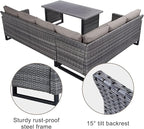 Belord Outdoor Sectional Sofa 6 Seater L Shaped Couch Wicker Patio Conversation Furniture Set Rattan Outdoor Furniture with Removable Washable Cushion Grey