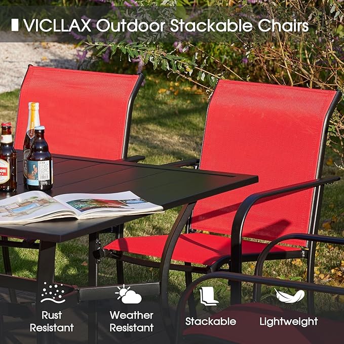 VICLLAX Patio Table and Chair Set of 6, All Weather Metal Round Outdoor Dining Furniture Set-50 Round Outdoor Table and Chairs, Black Tabletop