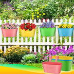 MADHOLLY Railing Planter with Drainage Holes - Sturdy Bucket Pots for Railing Fence, Countryside Style Metal Flower Pots for Herbs Balcony Garden Yard Decor, 4Pcs, Colorful
