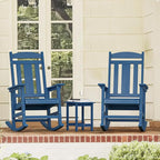 LUE BONA Outdoor Rocking Chairs Set, 3-Piece, HDPS Poly Porch Rockers with Table, Plastic Weather Resistant Rocking Chair Set for Outdoor Indoor, Garden, Backyard, 350lb, Navy Blue Chairs+Table