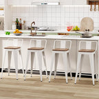 WENTMENT Bar Stools Set of 4 Counter Height Bar Stools Metal Barstools with Removable Back 26" Kitchen Bar Stools with Wooden Seat, Off White