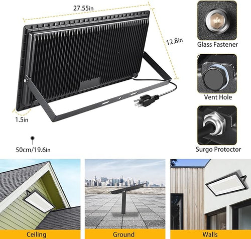 2 Pack 1000W LED Flood Light Outdoor,4250W Equivalent Super Bright 99500LM 5000K Daylight White FloodLight with Plug,IP66 Waterproof Commercial Lighting for Sports Fields,Counts,Arena,Stadium