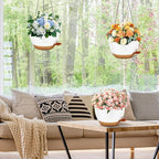 10 inch Hanging Planters for Indoor Plants, 3 Pack Self-Watering Hanging Planter Pots with Chain and Drainage Holes, Outdoor Hanging Baskets for Garden Home Decor (White With Brown, 3pcs/10inch)