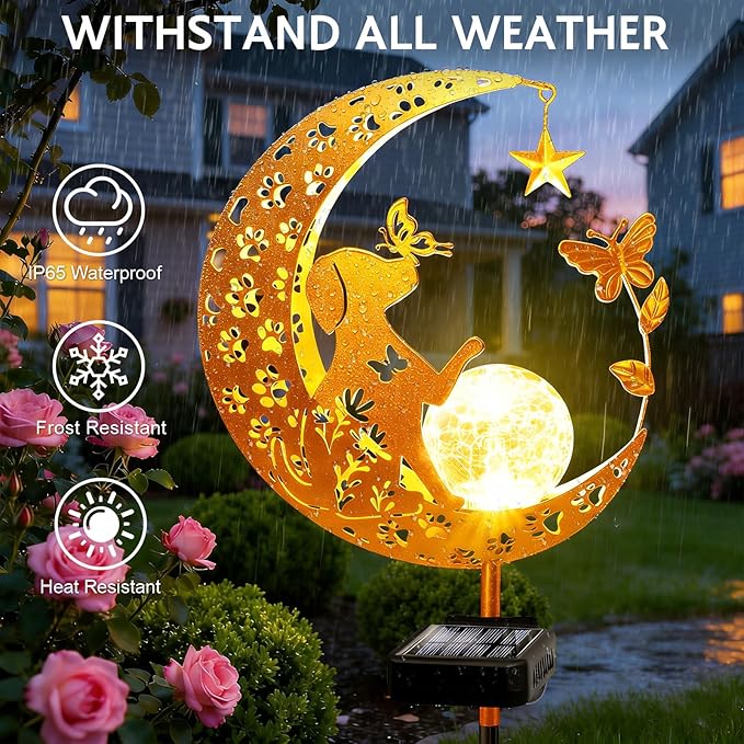 Solar Lights Outdoor Decorative Moon Dog Butterfly Solar – Warm White