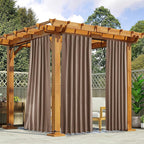 NICETOWN 2 Panels Waterproof Outdoor Curtains Fixed Pocket & Back Tab on Top & Bottom, Thermal Insulated Keep Rain & Sun Out Blackout Windproof Outdoor Drapes with Rope, W52 x L108, Tan-Khaki