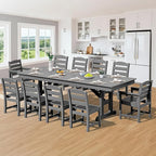 SERWALL 11 Piece Outdoor Dining Set, 84" HDPE Outdoor Table and Chairs for 10，All Weather Patio Furniture Set with Umbrella Hole for Backyard, Garden, Gray