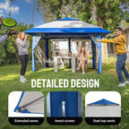 CROWN SHADES 13x13 Pop Up Gazebo, Canopy Tent, Gazebos on Clearance - Outdoor Gazebo for Backyard & Patio Furniture - Carpa Pop Up Tent with Wheeled STO-N-Go Cover Bag (Blue & Grey)