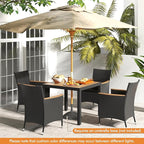 Tangkula 5 Pieces Rattan Outdoor Dining Set for 4, Outdoor Acacia Wood Table Set with 4 Cushioned Wicker Chairs, Umbrella Hole, Patio Dining Furniture Set for Deck Pool Backyard
