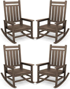 SERWALL Oversized Outdoor Rocking Chair Set of 4, HDPE Rocker for Adults, Patio Rocking Chairs for Porch, Coffee