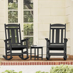 LUE BONA Outdoor Rocking Chairs Set, 3-Piece, HDPS Poly Porch Rockers with Table, Plastic Weather Resistant Rocking Chair Set for Outdoor Indoor, Garden, Backyard, 350lb, Black Chairs+Table