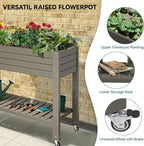 YITAHOME 43.3x17.7x34 in Elevated Garden Bed 2pcs, Outdoor Plastic Planter Box with Wheels, Legs, Drain Plug, and Storage Shelf for Plants, Vegetables, Flowers, Herbs, Light Brown