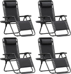 Homall Zero Gravity Chair Patio Folding Lawn Outdoor Lounge Gravity Camp Reclining Lounge Chair with Cup Holder Pillows for Poolside Backyard and Beach Set of 4 (Black)