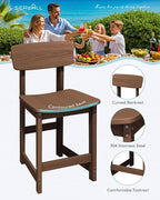 SERWALL Outdoor Bar Stools Set of 2, All Weather HDPE 25" Counter Height Bar Stools with Back, Outdoor Armless Barstools for Patio, Garden, Backyard, Balcony, Poolside, Brown