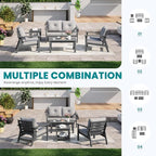 6-Piece HDPE Patio Furniture Set, Outdoor Sectional Sofa Set,All Weather Outdoor Couch with Dust-Free Cushions, Durable Patio Conversation Sets for Balcony, Porch, Gray