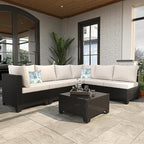 Outdoor Wicker Patio Furniture Set, Rattan Sectional Sofa Set with Thick Cushions (Coffee/Beige, 7 Piece Sofa Set)