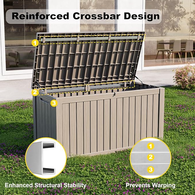 EasyUp 180 Gallon Outdoor Deck Box Waterproof, UV Resistant Resin Outdoor Storage Box with Hydraulic Rod for Delivery, Porch, Patio and Garden, Gray