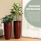 Glitzhome 30" H Oversized Tall Planter, Set of 2 Large Outdoor Planters with Drainage Holes, Gradient Red Faux Ceramic Finish, Large Flower Pots Plastic Plant Pots for Indoor Outdoor Front Door Patio